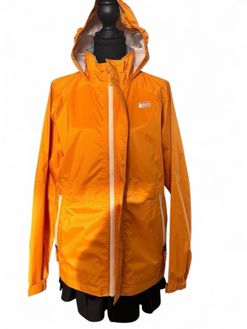 REI Co-Op Bright Orange Hooded Shell Jacket
